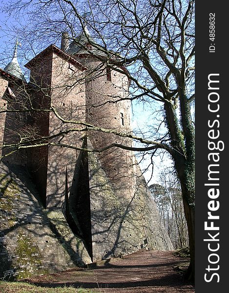 Medieval stone castle turret and fortifications