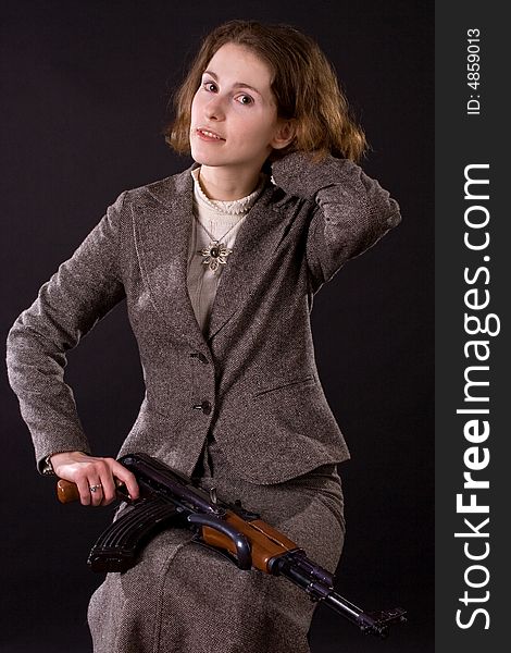 Businesswoman With Submachine Gun