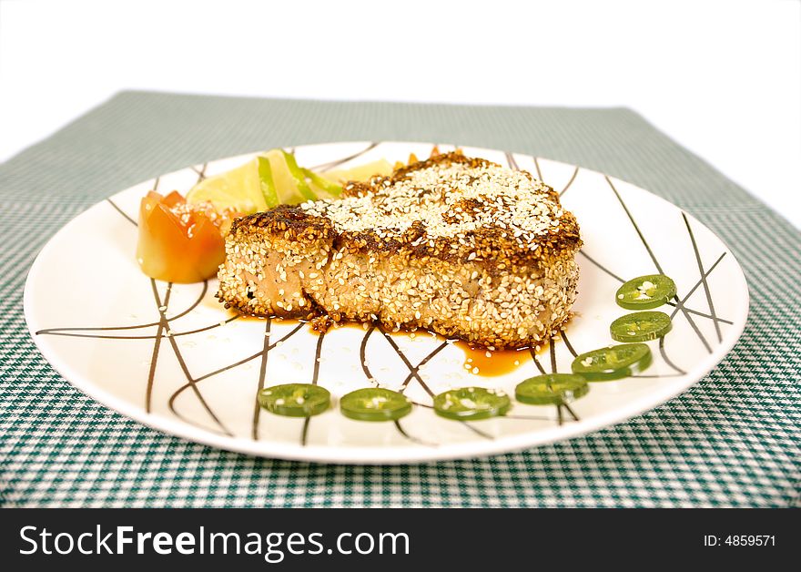 Tuna fish fillet with sesame seeds. Tuna fish fillet with sesame seeds