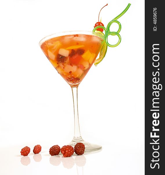 Fresh berry cocktail with fruit cubes