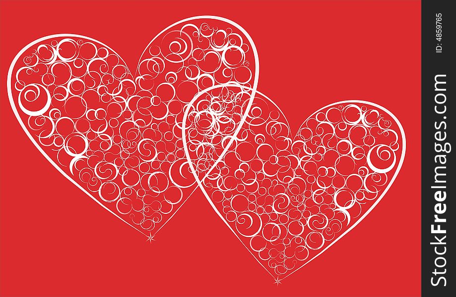 Vector picture of two hearts on a red background