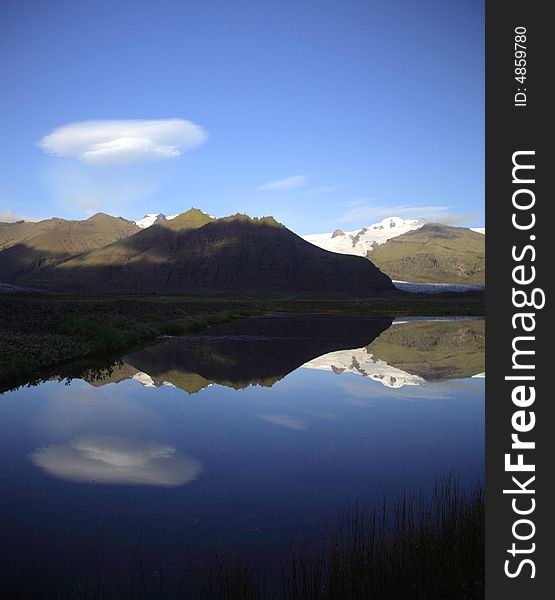 Mirror reflection of glacier in lake Iceland. Mirror reflection of glacier in lake Iceland