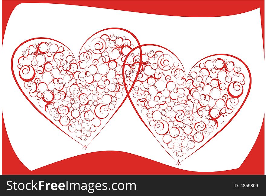Two red hearts on a white background. Two red hearts on a white background