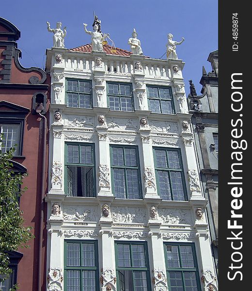 Detail the Golden house in Gdansk, Poland. Detail the Golden house in Gdansk, Poland