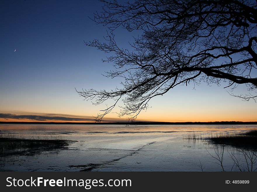 Winter ice in the sunset. Winter ice in the sunset