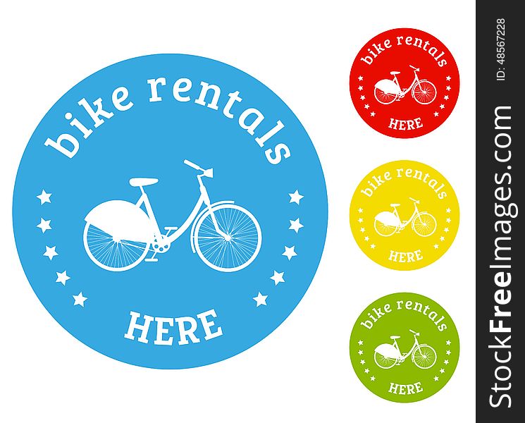 Bike rental icons set of four isolated elements white bicycle silhouette