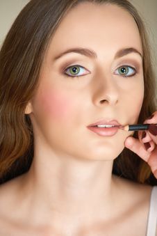 Make-up Lip Pencil On Young Woman Stock Photos Make-up Lip Pencil On Young Woman Stock Photos