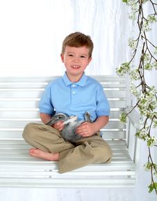 Boy And Bunny On Swing Royalty Free Stock Photo