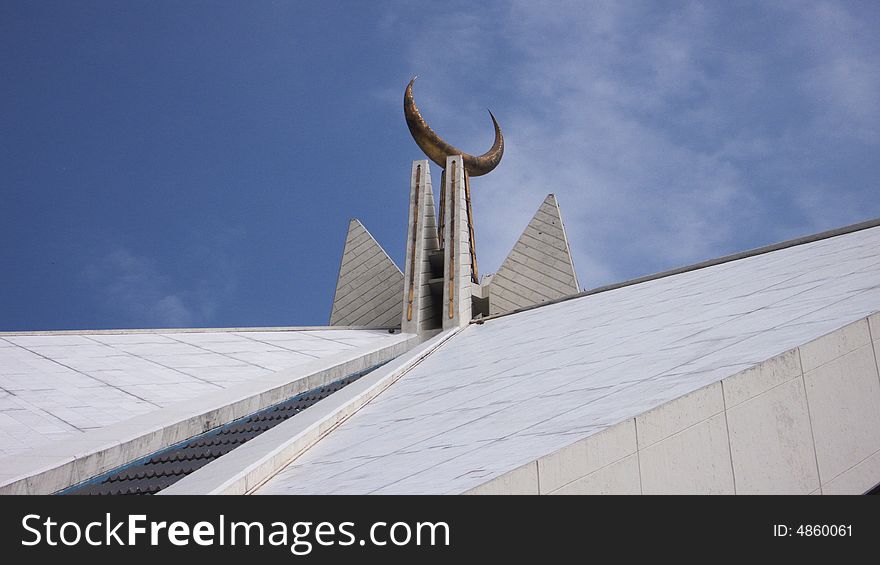 Section of the building architecture of the Shah Faisal Mosque, located in the city of Islamabad in Pakistan