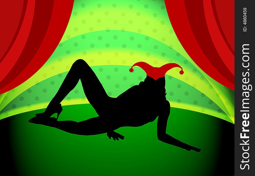 Laying woman on the green pointed background. Laying woman on the green pointed background