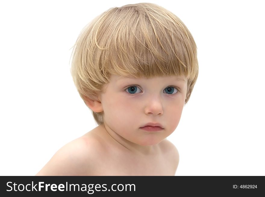 Pensive Boy In On White Background