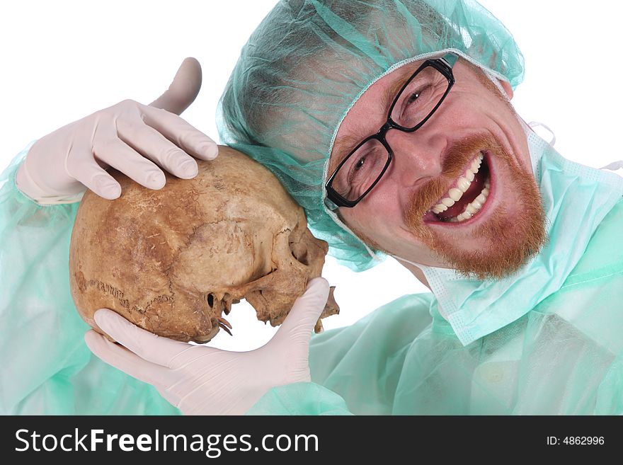 Surgeon with skull