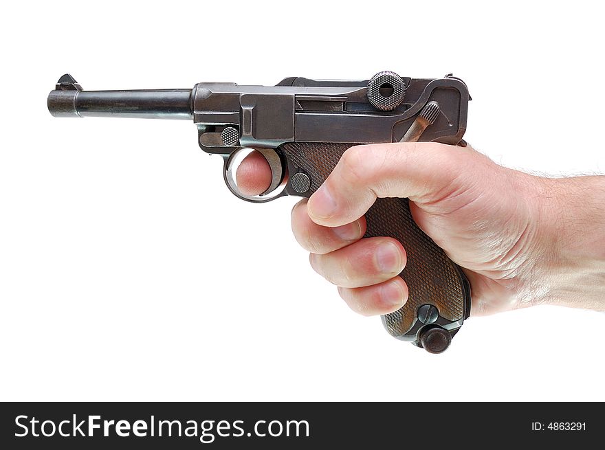 Hand with gun isolated over a white background