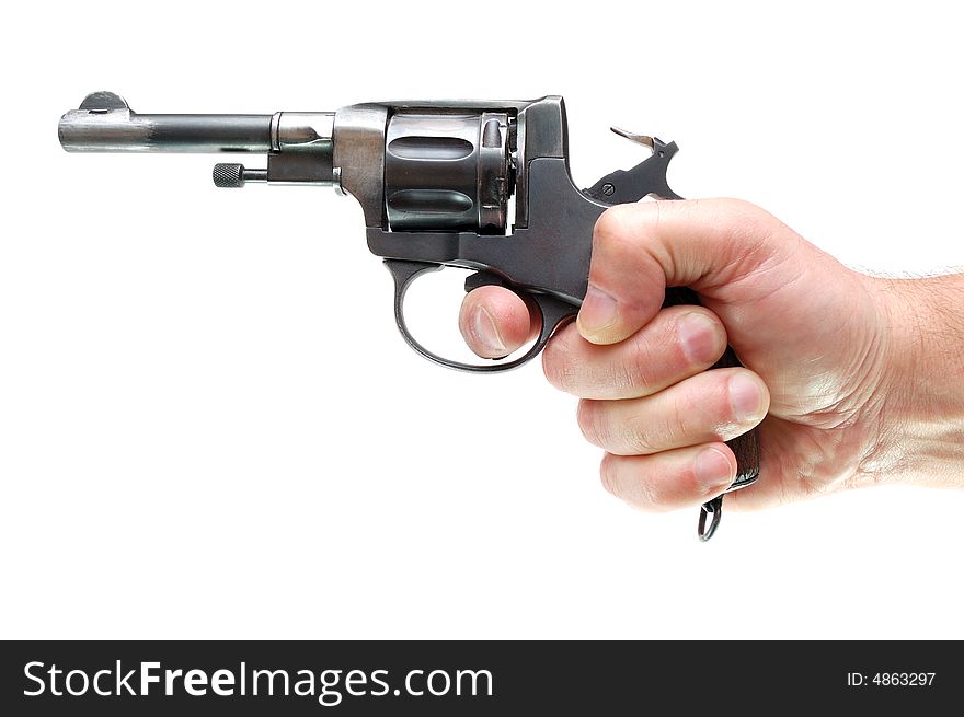 Hand with gun isolated over a white background