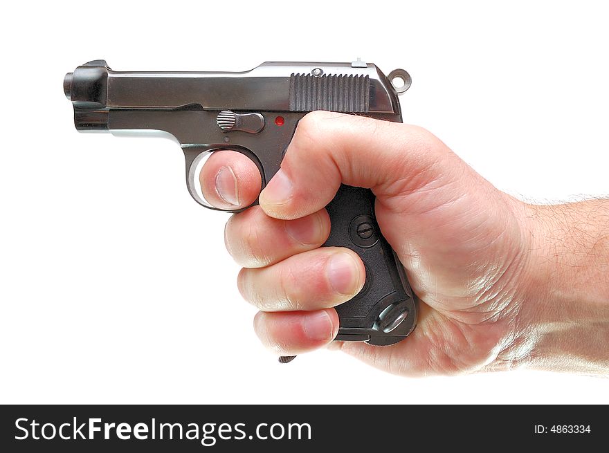 Hand with gun isolated over a white background
