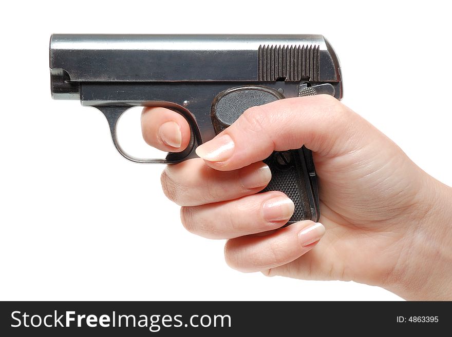 Hand with gun isolated over a white background