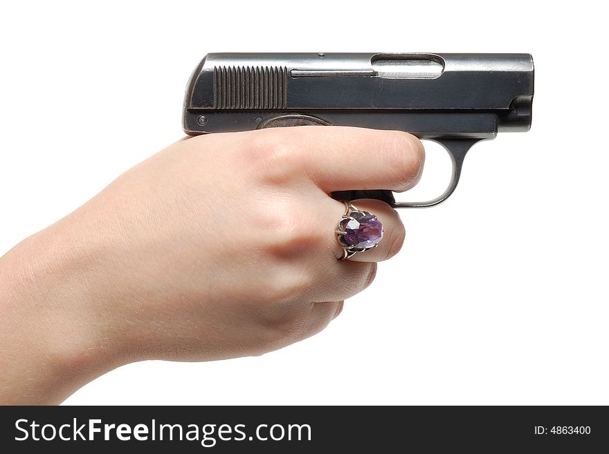 Hand with gun isolated over a white background
