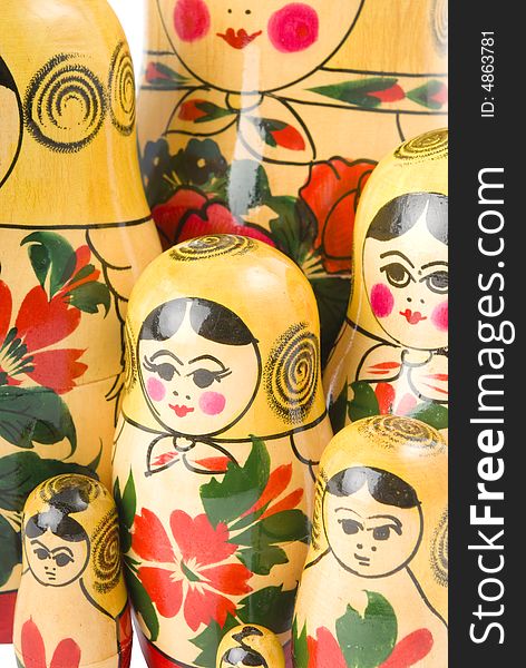 Russian traditional wooden doll. White background. Two light source. Russian traditional wooden doll. White background. Two light source.