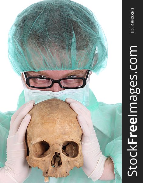 Surgeon with skull