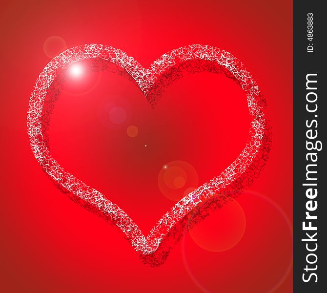 Illustration of the heart over red background with light effects. Illustration of the heart over red background with light effects