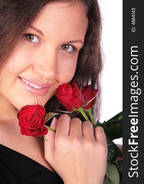 Portrait girl with red roses