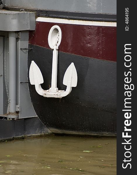 Anchor of boat on a river