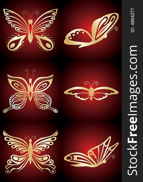 Golden butterfly, red backgrounds, fauna