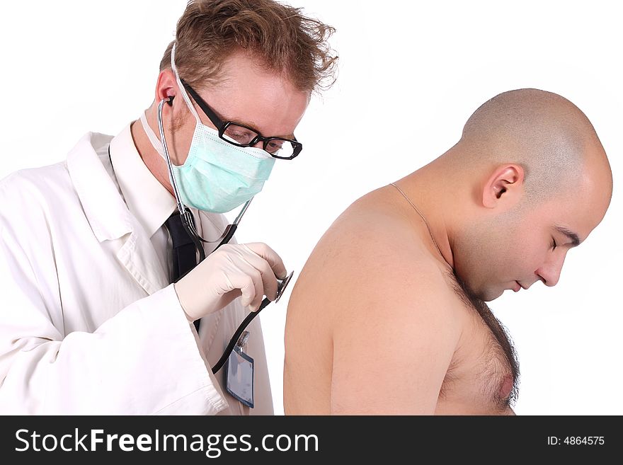 Details funny doctor checking a patient with stethoscope