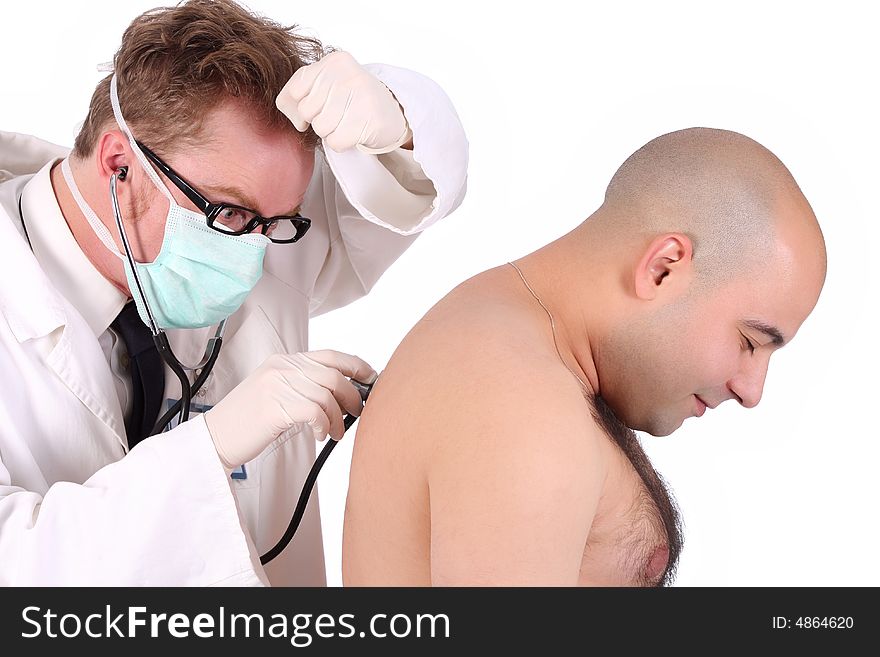 Details funny doctor checking a patient with stethoscope