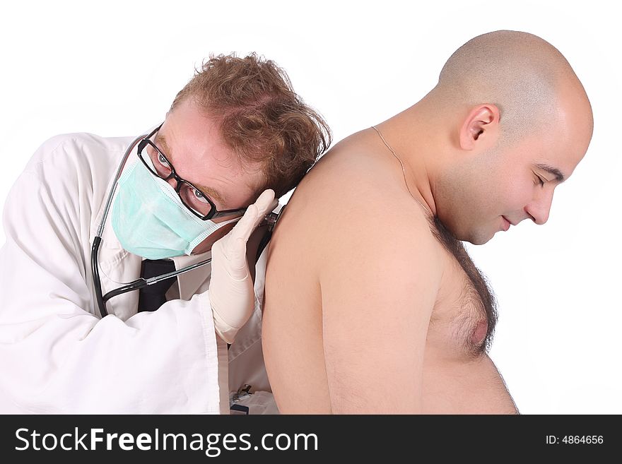 Details funny doctor checking a patient with stethoscope