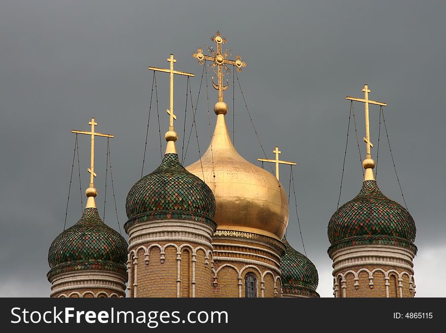 Golden domes of a church in Moscow. Golden domes of a church in Moscow