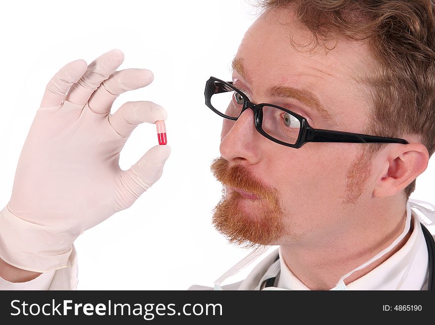 Doctor with tablet on white background