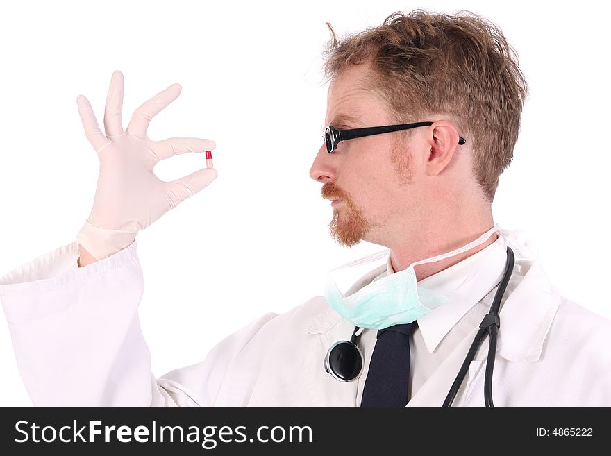Doctor with tablet on white background