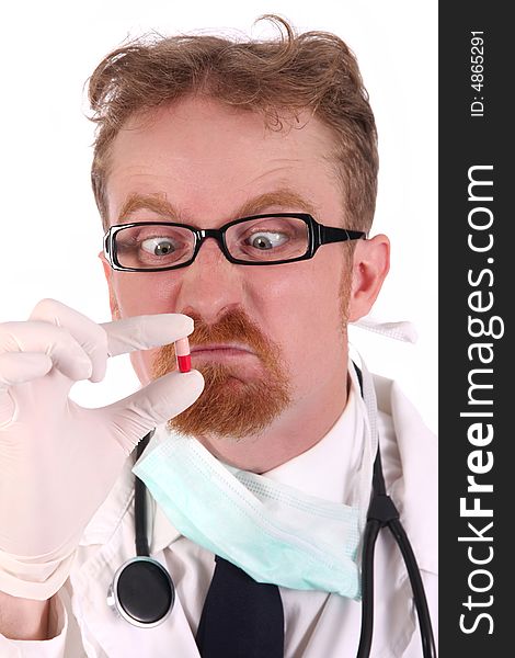 Doctor with tablet on white background