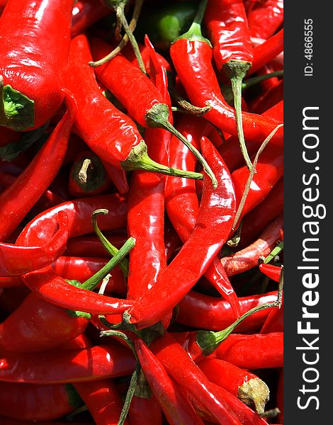 Chili peppers in the market