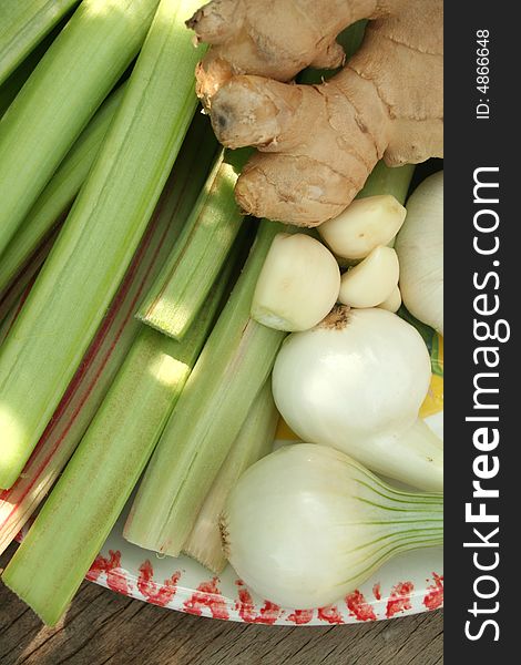 Rhubarb onion ginger and garlic for chatni