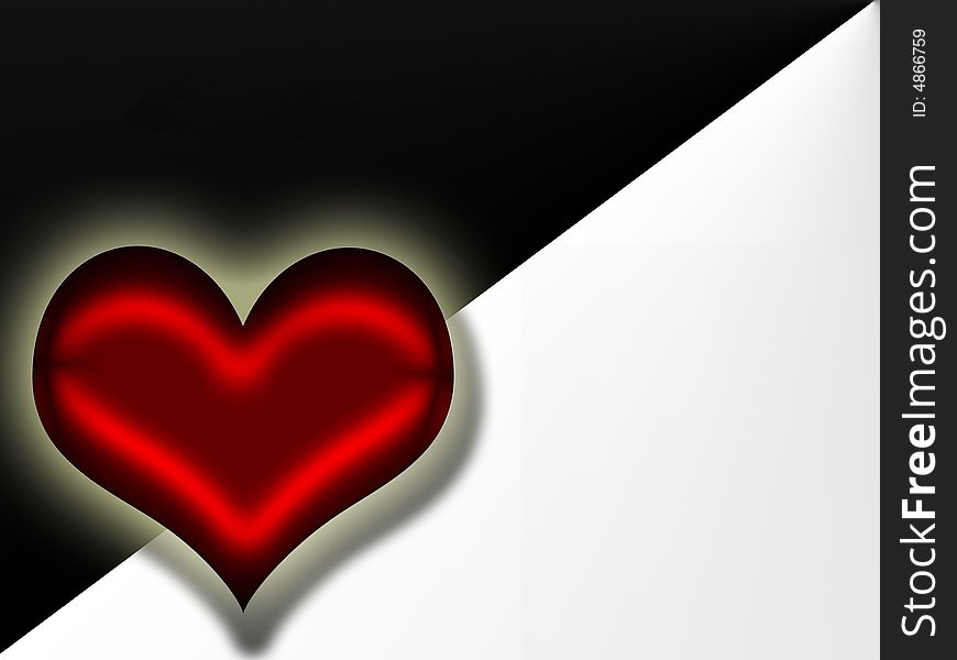 Love message black and white with red heart