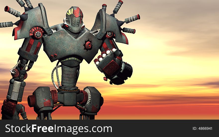 Cgi render of robot playing with gears. Cgi render of robot playing with gears