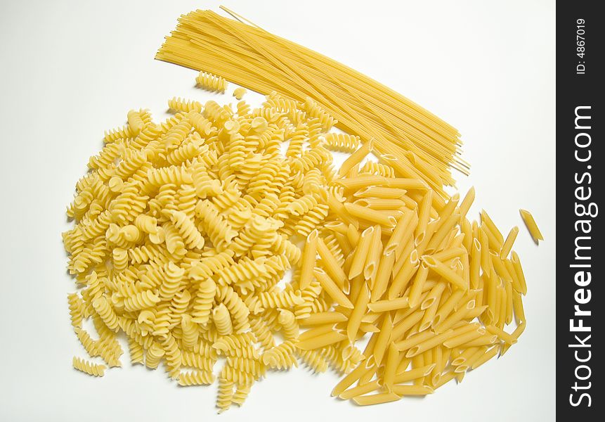 Three kind of different italian pasta together. Three kind of different italian pasta together