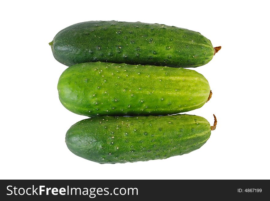 Three cucumbers  isolated on a white background
