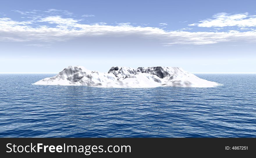 The big iceberg on  the open ocean - 3d landscape scene.