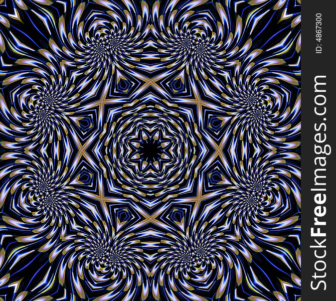 Abstract fractal image resembling a blue chrysanthemum mandala