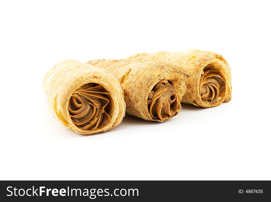 Isolated photo of fresh tubules filled with boiled condensed milk. Isolated photo of fresh tubules filled with boiled condensed milk