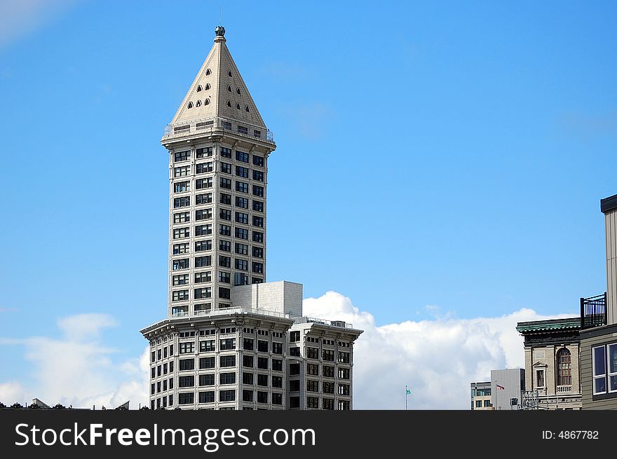A tower in a city center in america. A tower in a city center in america