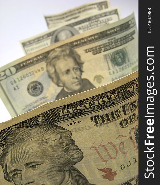 American monetary denominations on bright background, close up. American monetary denominations on bright background, close up