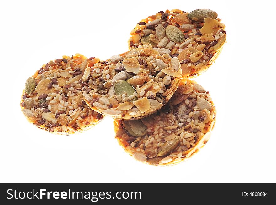 Grain Cakes, Cookies Isolated With Clipping Path