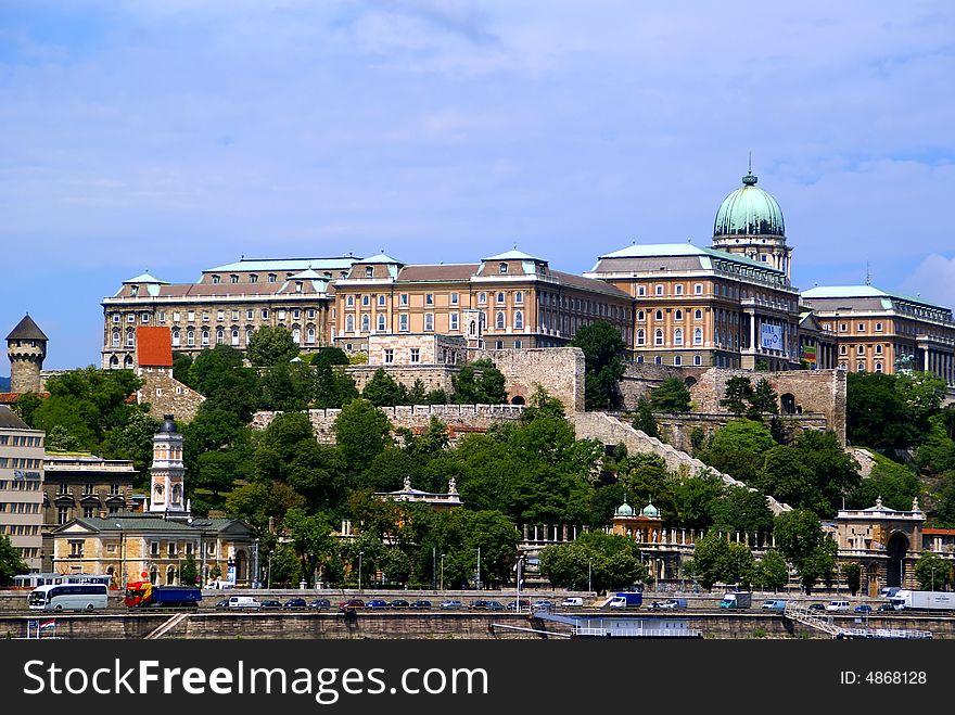 View of the royal palace and castle hill in Budapest, Hungary.