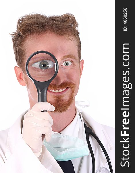 Smiling doctor with loupe