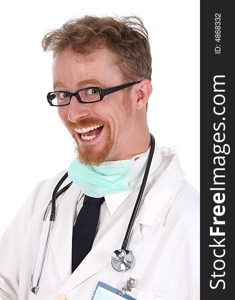 Portrait of smiling doctor on white background