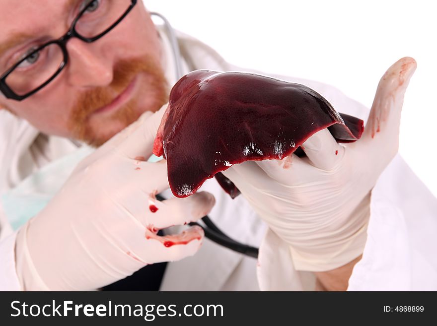 Details an doctor research meat on white background